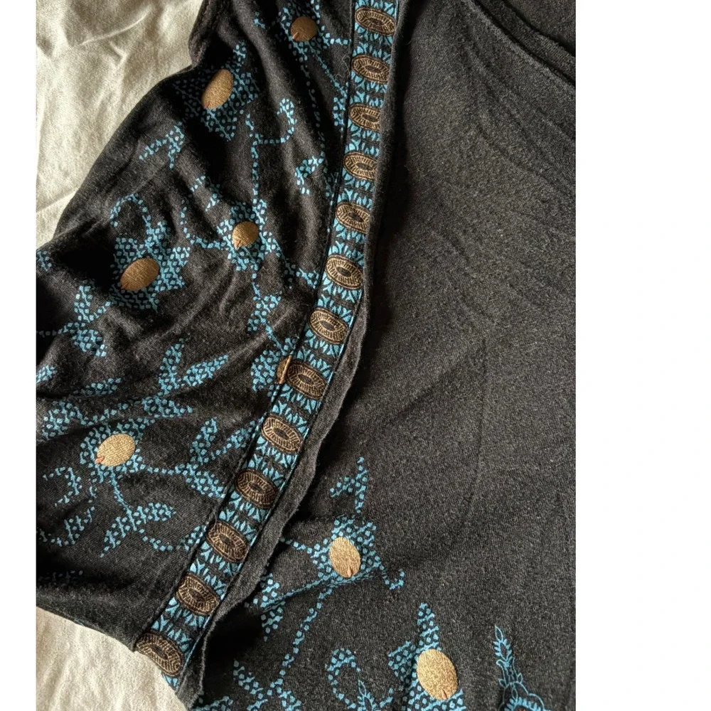 Free People Top XS Black Blue Paisley Dolman Sleeve Boho Festival Gypsy Indie